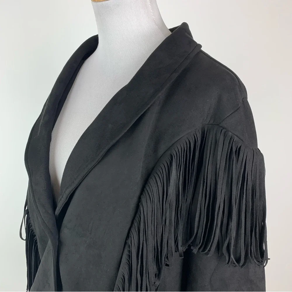 Shein Curve Black Fringe Faux Suede Jacket 4X - Picture 7 of 13